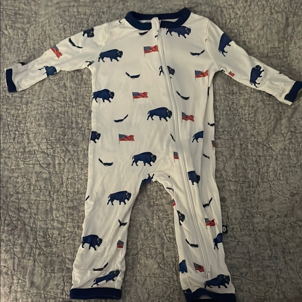 Kyte BABY Red White and Blue American Flag romper with Buffalo Print